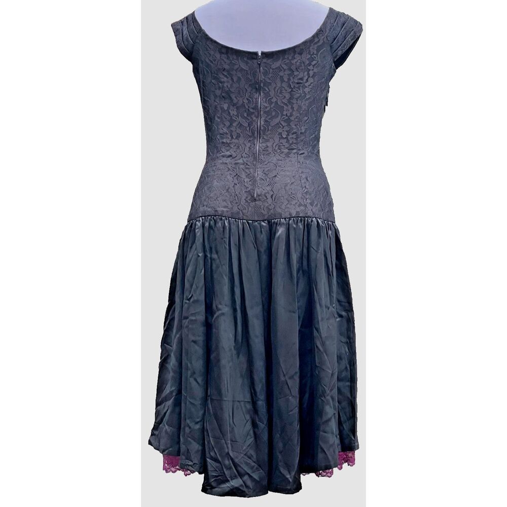 Vintage 80s Custom Purple Black Drop Waisted Corset Dress Size M - Picture 3 of 13